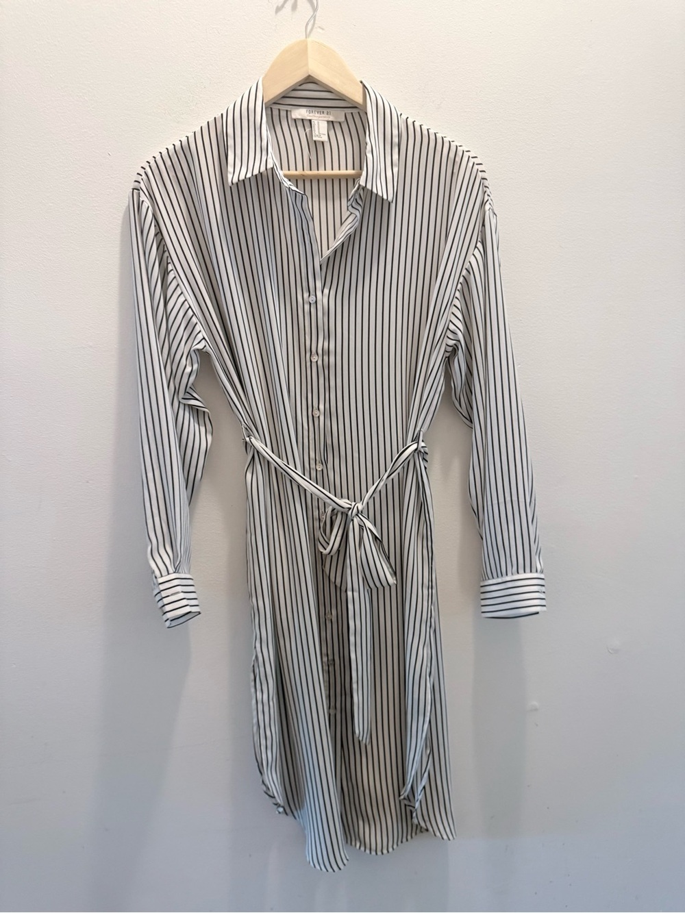 Forever 21 White and Black Vertical Stripe Shirt Dress